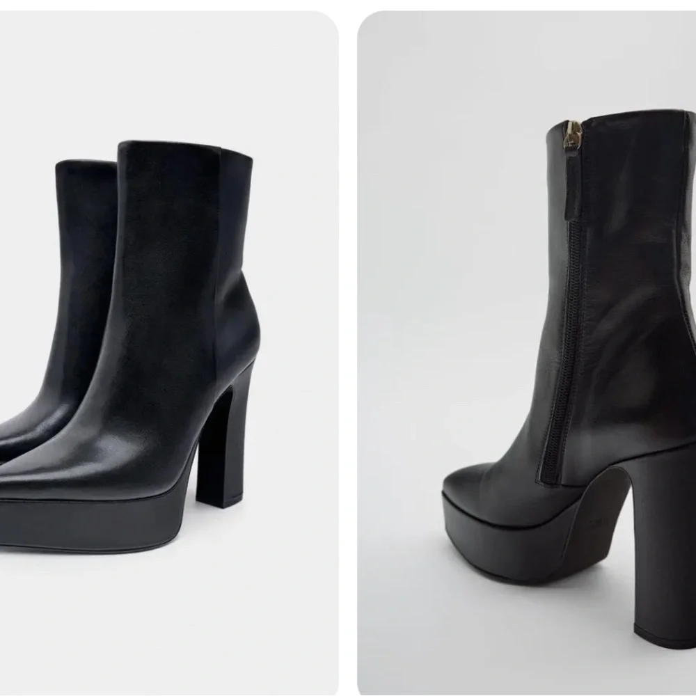 ZARA WOMAN LEATHER PLATFORM ANKLE BOOTS BLACK 1104/010 - Picture 2 of 8